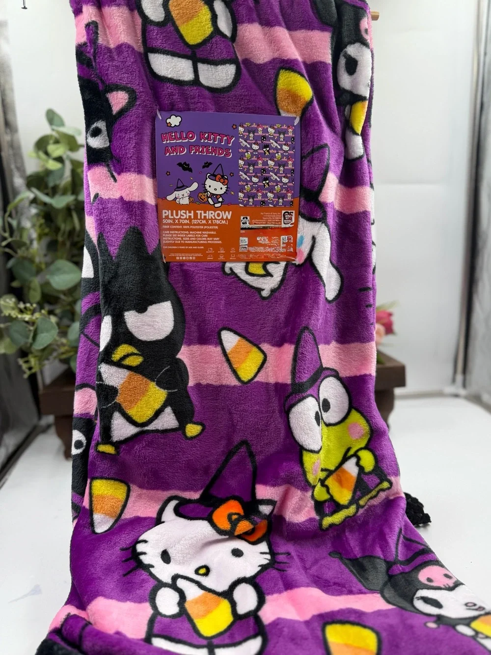 hello kitty halloween plush throw blanket 50x70 candy corn new 2026